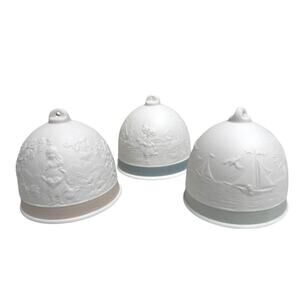 Lladro Porcelain Seasonal Bells, Christmas Ornaments Set of 3 17616, 17615, 7614